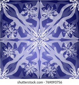 Invitation with Shining Silver Snowflakes on Blue Abstract Background.