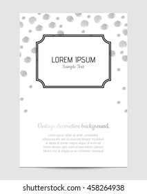 Invitation with silver hand drawn brush stain. wedding card with abstract ink spots illustration. bright flyer cover.
