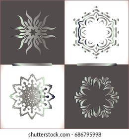  Invitation silver lace ornament. Silver round lace pattern set 