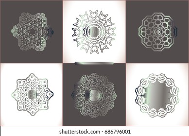  Invitation silver lace ornament. Silver round lace pattern set 