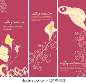 invitation with stylized calla lily and text - vector illustration