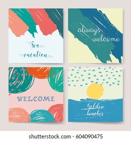 Invitation. Summer collection. Sea background. Card with ink grunge texture. Retro patterns for Posters, Flyers and Banner Designs 