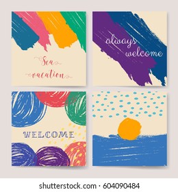 Invitation. Summer collection. Sea background. Card with ink grunge texture. Retro patterns for Posters, Flyers and Banner Designs 