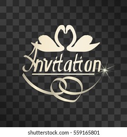 Invitation - swans and ribbon heart - vector isolated