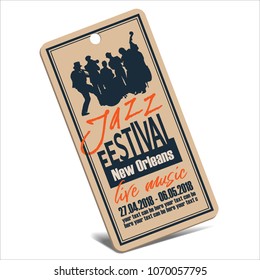 Invitation Tag For The Jazz Festival. New Orleans 2018. Vector Illustration. 