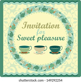 Invitation for tea party, vector illustration