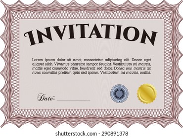 Invitation template. Artistry design. Customizable, Easy to edit and change colors.With great quality guilloche pattern. 