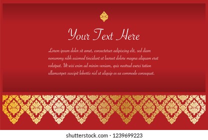 Invitation template, background and floral frame border design, Red and gold color of line art vintage illustration vector.