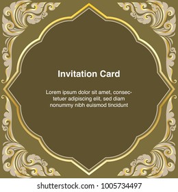 Invitation template, background and frame border vector design floral decoration in vintage art style illustration EPS10