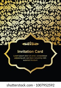 Invitation template, background and frame border vector design, Gold color of line art floral style decoration in vintage illustration