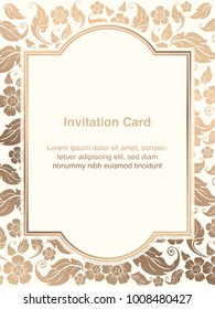 Invitation template, background and frame border vector design floral decoration in vintage art style illustration EPS10