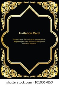 Invitation template, background and frame border vector design, Gold color of line art floral style decoration in vintage illustration
