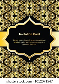 Invitation template, background and frame border vector design, Gold color of line art floral style decoration in vintage illustration
