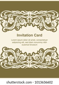 Invitation template, background and frame border vector design, Gold color of line art floral style decoration in vintage illustration