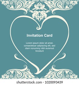 Invitation template, background and frame border vector design floral decoration romance illustration, Valentines Day love concept