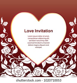 Invitation template, background and frame border vector design floral decoration romance illustration, Valentines Day love concept