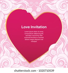 Invitation template, background and frame border vector design floral decoration romance illustration, Valentines Day love concept
