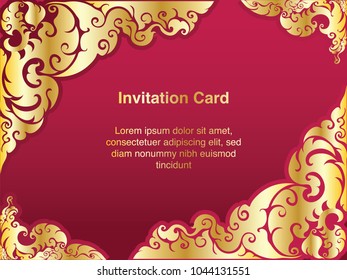 Invitation template, background and frame border vector design, Gold color of line art floral style decoration in vintage illustration