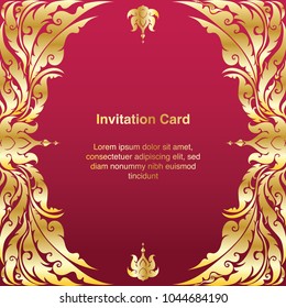 Invitation template, background and frame border vector design, Gold color of line art floral style decoration in vintage illustration