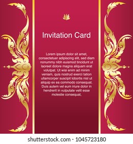 Invitation template, background and frame border vector design, Gold color of line art floral style decoration in vintage illustration