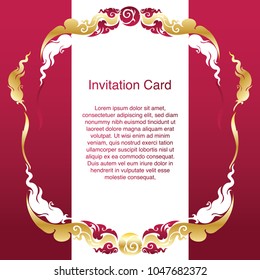 Invitation template, background and frame border vector design, Gold color of line art floral style decoration in vintage illustration