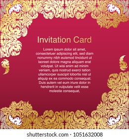 Invitation template, background and frame border vector design, Gold color of line art floral style decoration in vintage illustration
