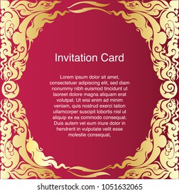 Invitation template, background and frame border vector design, Gold color of line art floral style decoration in vintage illustration