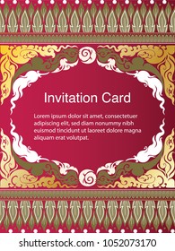 Invitation template, background and frame border vector design, Gold color of line art floral style decoration in vintage illustration