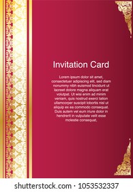 Invitation template, background and frame border vector design, Gold color of line art floral style decoration in vintage illustration