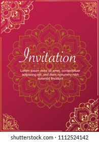 Invitation template, background and frame border vector design, Gold color of line art floral Mandala style decoration in vintage illustration