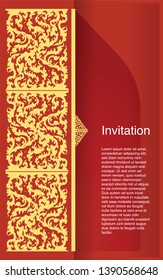Invitation template, background and frame border vector design. Gold color of floral Thai art style vintage illustration