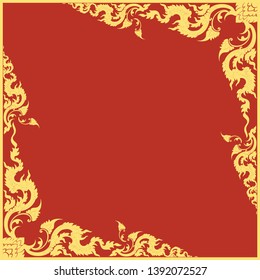 Invitation template, background and frame border vector design. Red and Gold color of Thai art style vintage in square layout illustration
