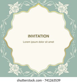 invitation template, background and frame border vector design decoration floral in vintage art illustration EPS 10
