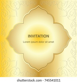 Invitation template, background and frame border vector design decoration in gold color classic art illustration EPS 10
