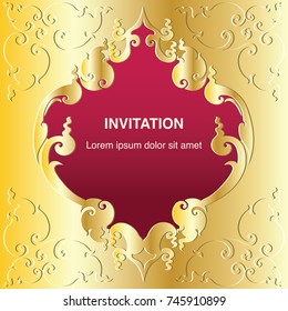 Invitation template, background and frame border vector design decoration in gold color classic art illustration EPS 10