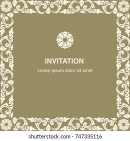 Invitation template, background and frame border vector design floral decoration in classic art style illustration