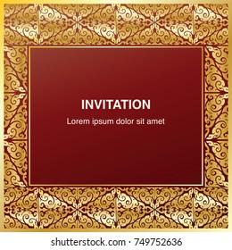 Invitation template, background and frame border vector design vintage decoration in gold color and Thai art style illustration