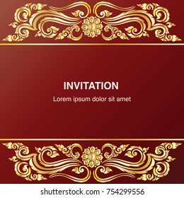 Invitation template, background and frame border vector design floral decoration in gold color tone classic art style illustration EPS 10