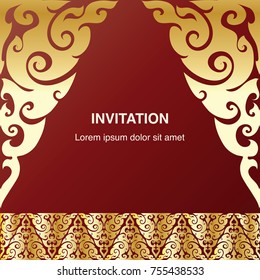 Invitation template, background and frame border vector design floral decoration in vintage art style illustration EPS 10