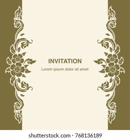 Invitation template, background and frame border vector design floral decoration in vintage art style illustration eps 10