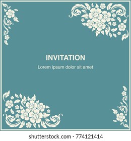 Invitation template, background and frame border vector design floral decoration in vintage art style illustration EPS 10