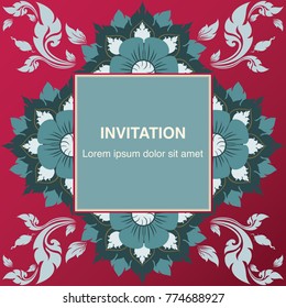 Invitation template, background and frame border vector design floral decoration in vintage art style illustration eps 10