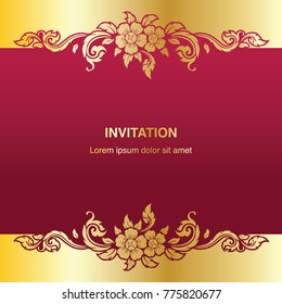 Invitation template, background and frame border vector design floral decoration in gold color tone classic art style illustration EPS 10