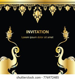 Invitation template, background and frame border vector design floral decoration in vintage art style illustration eps 10