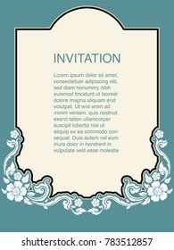 Invitation template, background and frame border vector design floral decoration in vintage art style illustration EPS 10