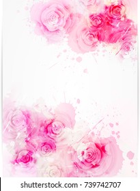 Invitation template  background with watercolored abstract flowers. For wedding, bridal shower, baby shower, etc. 