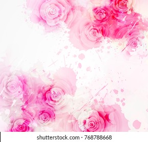 Invitation template  background with watercolored abstract flowers. For wedding, bridal shower, baby shower, etc.