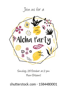 Invitation template, banner, greeting card with floral and ethnical elements. For baby shower, birthday celebration, hawaiian party
