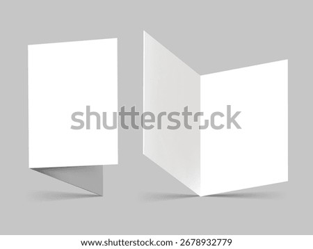 Invitation template. Blank folded flyer, booklet, postcard, business card or brochure mockup template on grey background