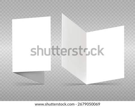 Invitation template. Blank folded flyer, booklet, postcard, business card or brochure mockup template on grey background. A4 sheet folded in half